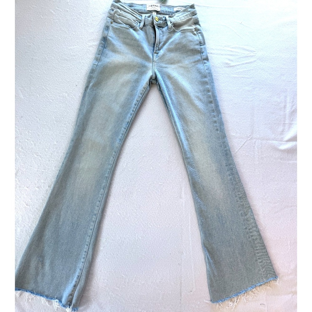 FRAME Denim Jeans - Le High Flare Womens sz 25 x Inseam 30 Raw Hem Light Blue